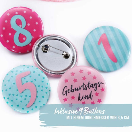 Geburtstagskrone mit Zahlen Button Rosa