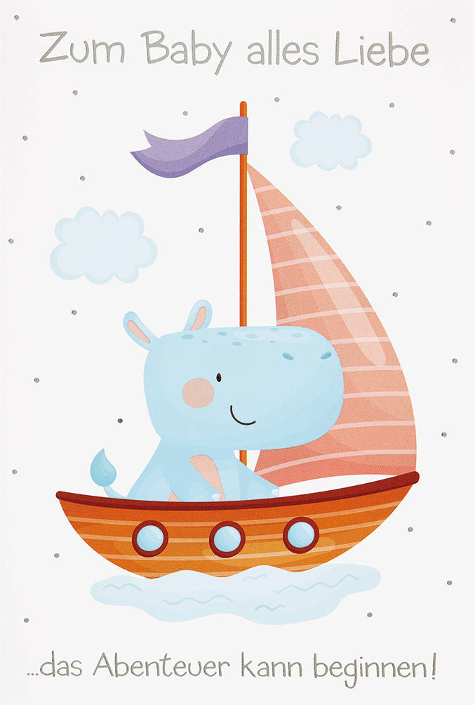 Geburtskarte Segelschiff Hippo
