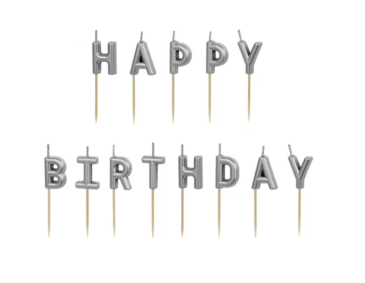 Geburtstagskerzen Happy Birthday Silber