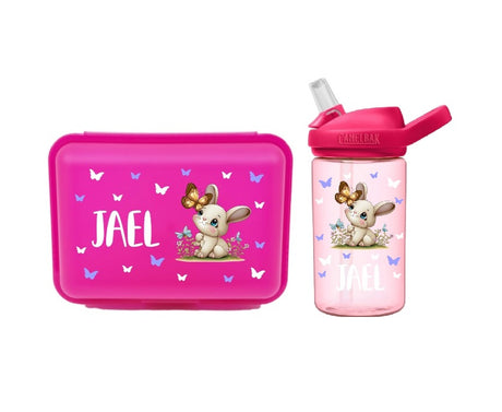 znünibox und trinkflasche, znünibox und trinkflasche kinder, znünibox und trinkflasche kinder personalisiert, znünibox set kinder pink, trinkflasche pink, znünibox trennwand, znünibox kinder trennwand, znünibox kinder unterteilt, trinkflasche kinder auslaufsicher, trinkflasche kinder camelbak personalisiert
