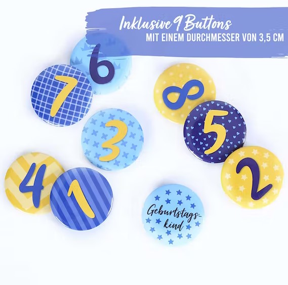 Geburtstagskrone mit Zahlen Button Blau
