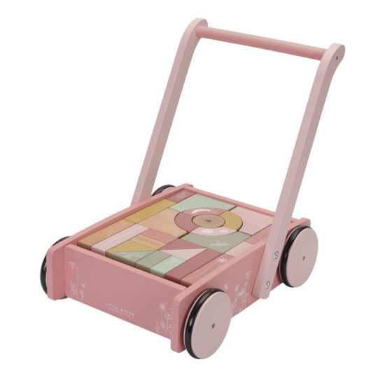 Little Dutch Holz Lauflernwagen mit Bauklötzen Rosa