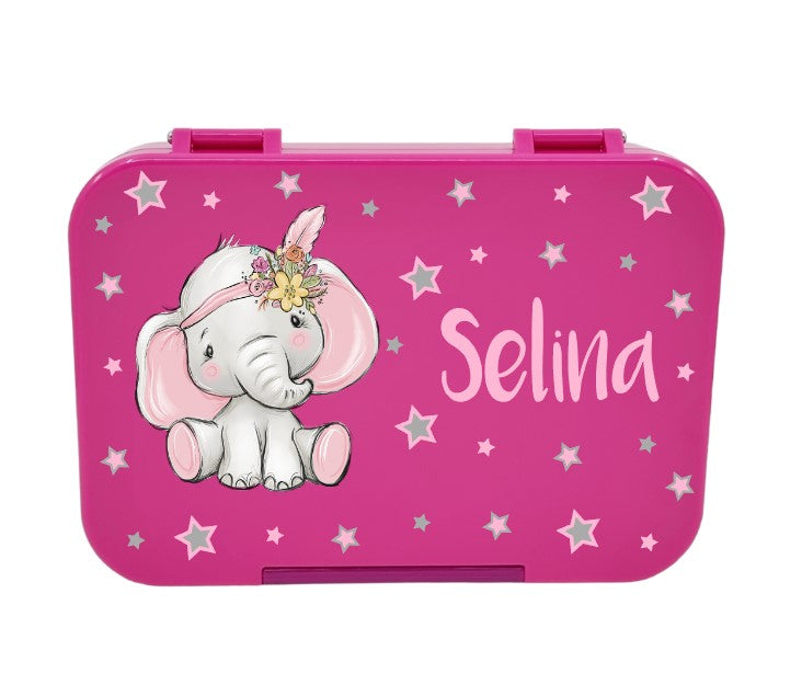 znünibox mit elefant, znünibox pink mit elefant, znünibox personalisiert, znünibox kaufen schweiz, znünibox unterteilt, znünibox mit name, lunchbox mit name, lunchbox unterteilt, lunchbox mit elefant, lunchbox pink