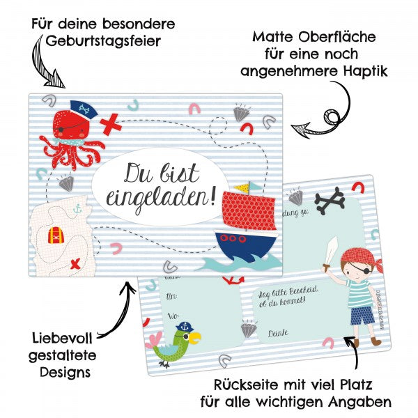 12 Einladungskarten Kindergeburtstag Pirat