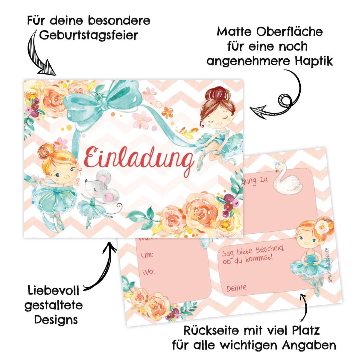 12 Einladungskarten Kindergeburtstag Ballerina