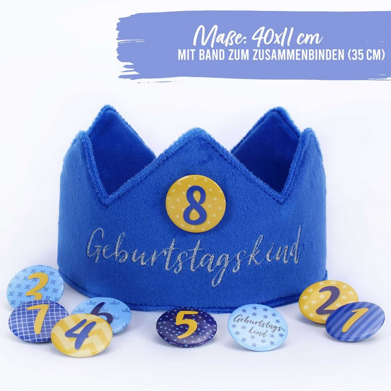 Geburtstagskrone mit Zahlen Button Blau