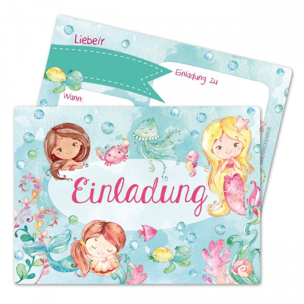 12 Einladungskarten Kindergeburtstag Meerjungfrau