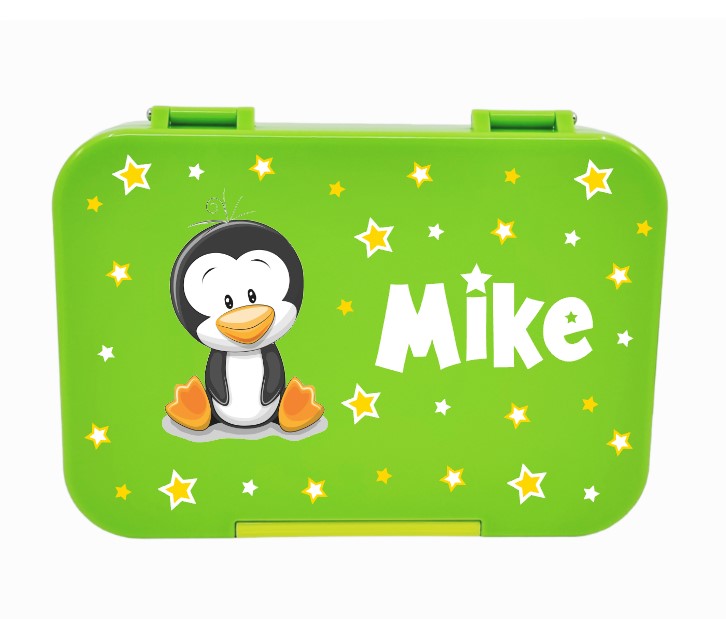 lunchbox grün, znünibox grün, znünibox pinguin, lunchbox pinguin, znünibox personalisiert, znünibox kaufen, lunchbox  kaufen, lunchbox kinder kaufen, znünibox kinder kaufen, znünibox mit name, znünibox bedruckt, lunchbox bedruckt, spülmaschinenfest