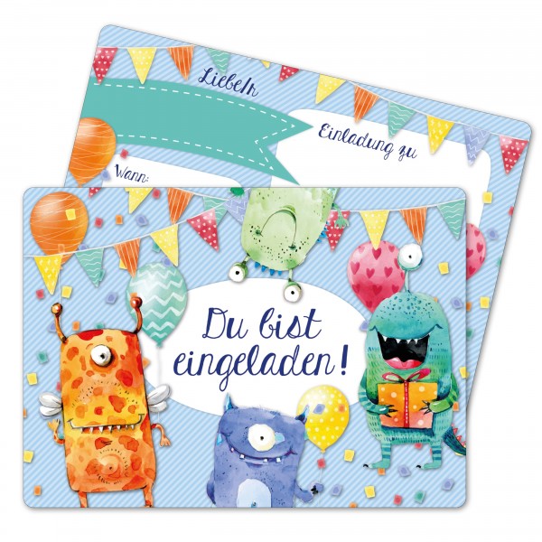 12 Einladungskarten Kindergeburtstag Monster