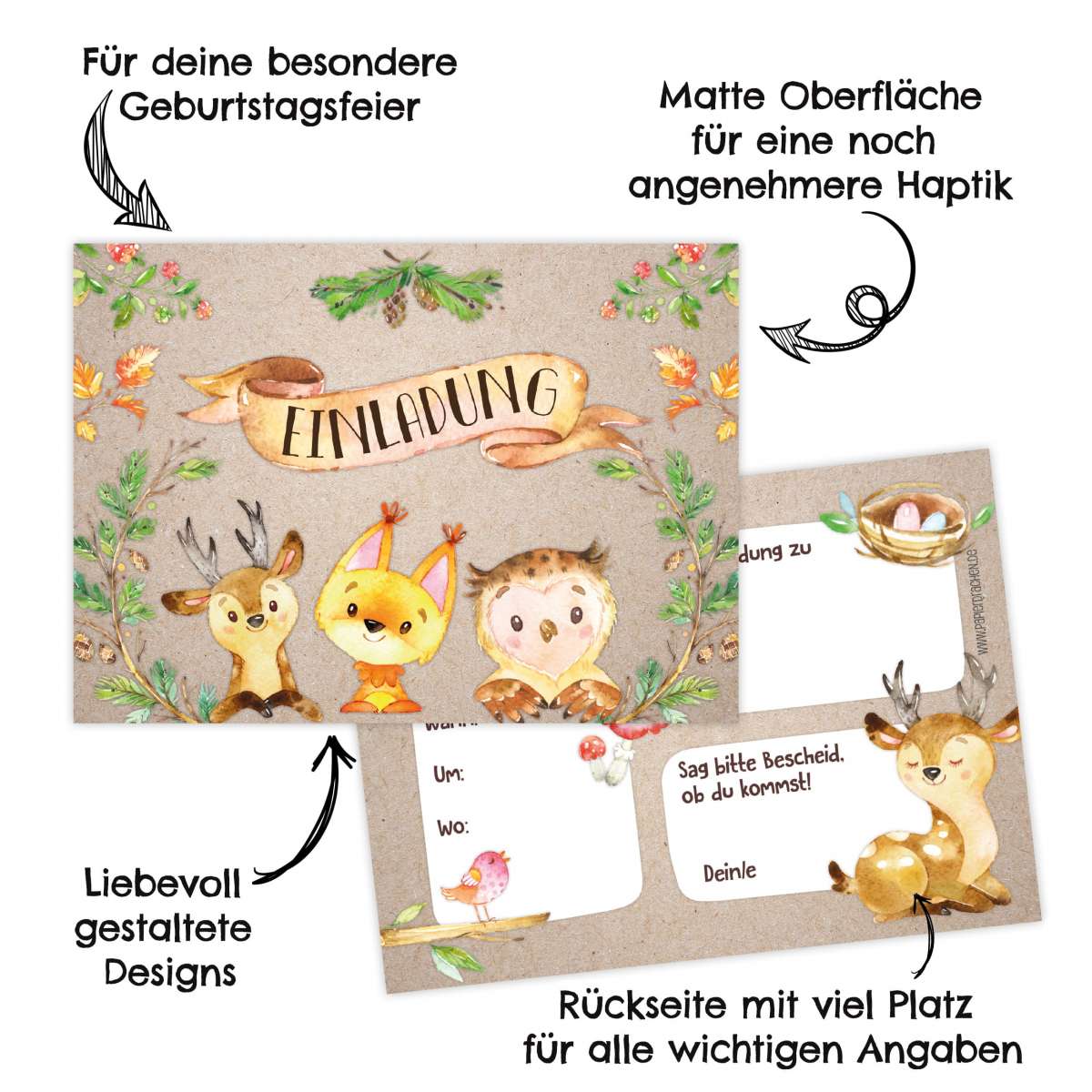 12 Einladungskarten Kindergeburtstag Waldtiere
