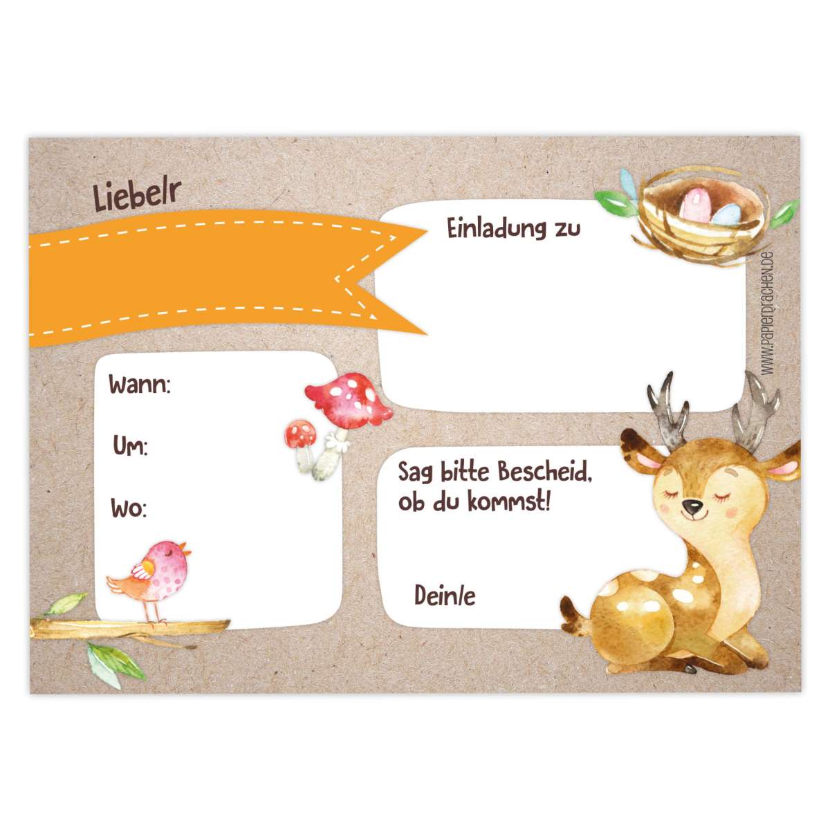 12 Einladungskarten Kindergeburtstag Waldtiere