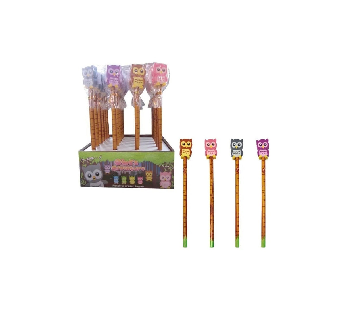 Bleistift mit Radiergummi Eule assortiert