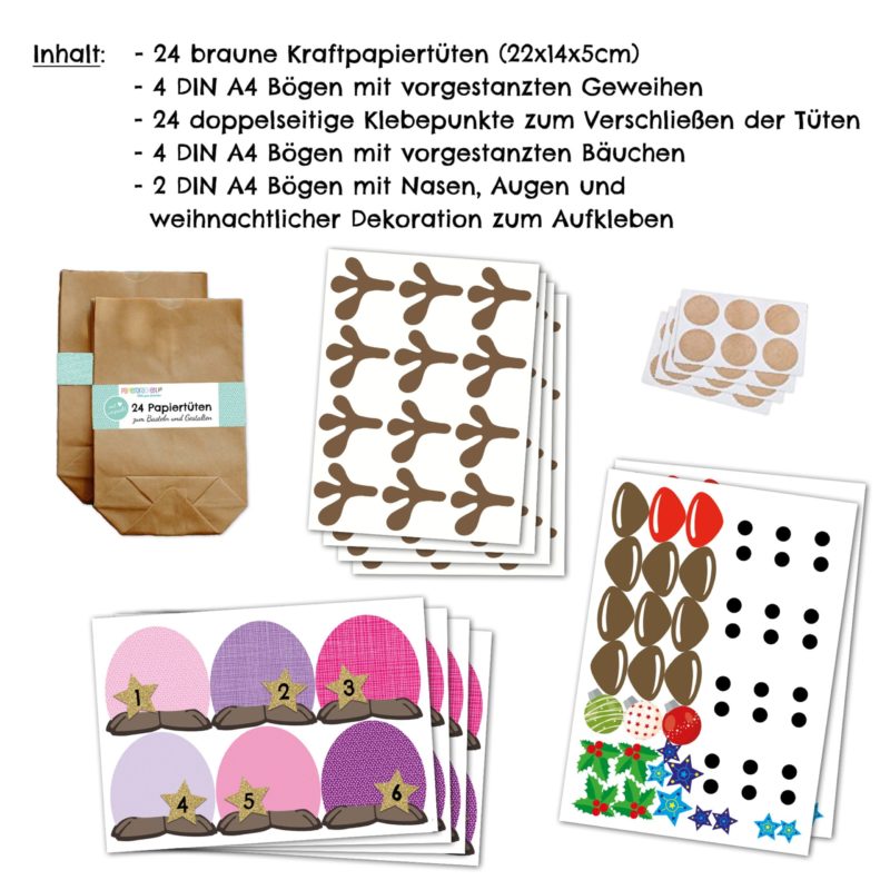 Adventskalender Rentiere Lila