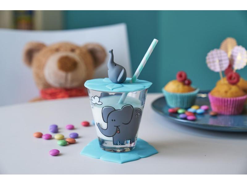 Trinkglas Kinder mit Untersetzer Leonardo Elefant