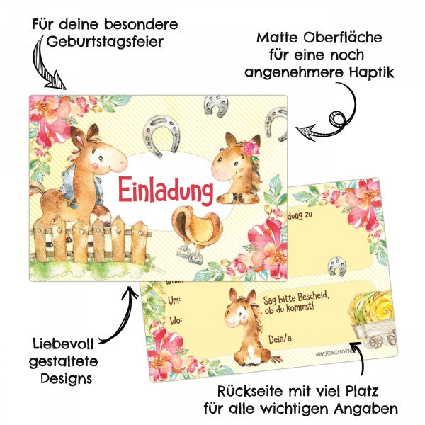12 Einladungskarten Kindergeburtstag Pferd