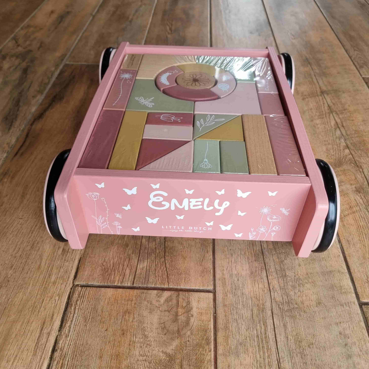Little Dutch Holz Lauflernwagen mit Bauklötzen Rosa
