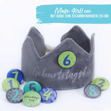 Geburtstagskrone mit Zahlen Button Grau