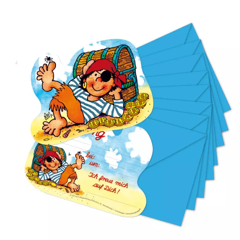 Aliceandberry 10 Piraten-Einladungskarten Für Kindergeburtstag – Inkl. Kraftumschläge, 10x15 Cm, 350 G Papier